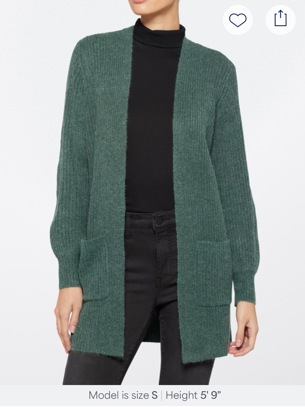 Market & Spruce Savannah Ribbed Balloon Sleeve Open Cardigan - Dark Green